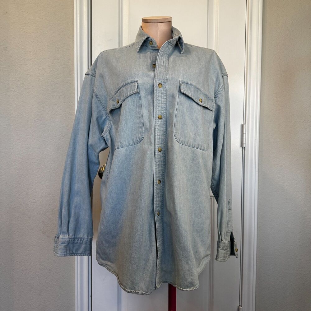 Mens cotton denim workwear utility button up long sleeve Medium